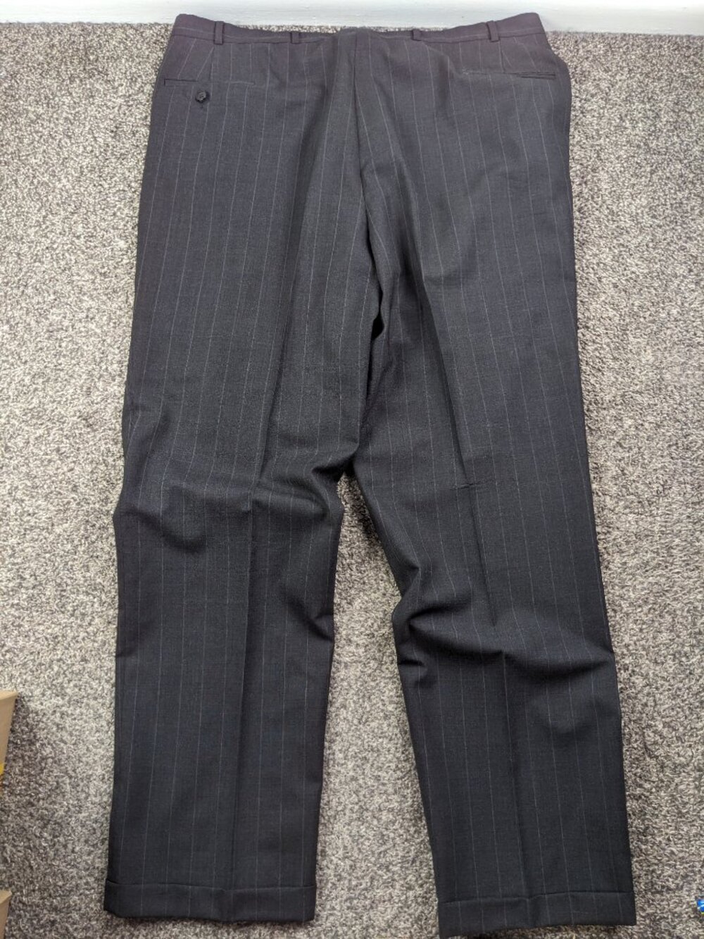 Vintage Perry Ellis 48L Suit Wool Double Breasted Chalk Striped 40x34 USA Made - Picture 15 of 15